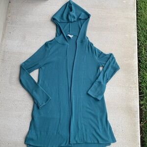 Athleta Harmony Pose Long Sweater Wrap, Pockets, size Medium, Teal